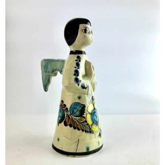 Tonala Mexican Pottery Praying Angel Candlestick Holder - Vintage Folk Art - Picture 5 of 14